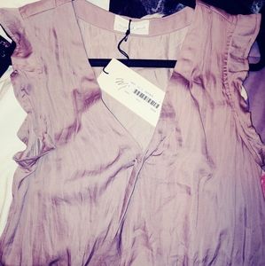 Mauve V Neck Flutter Sleeve Hi Low Top